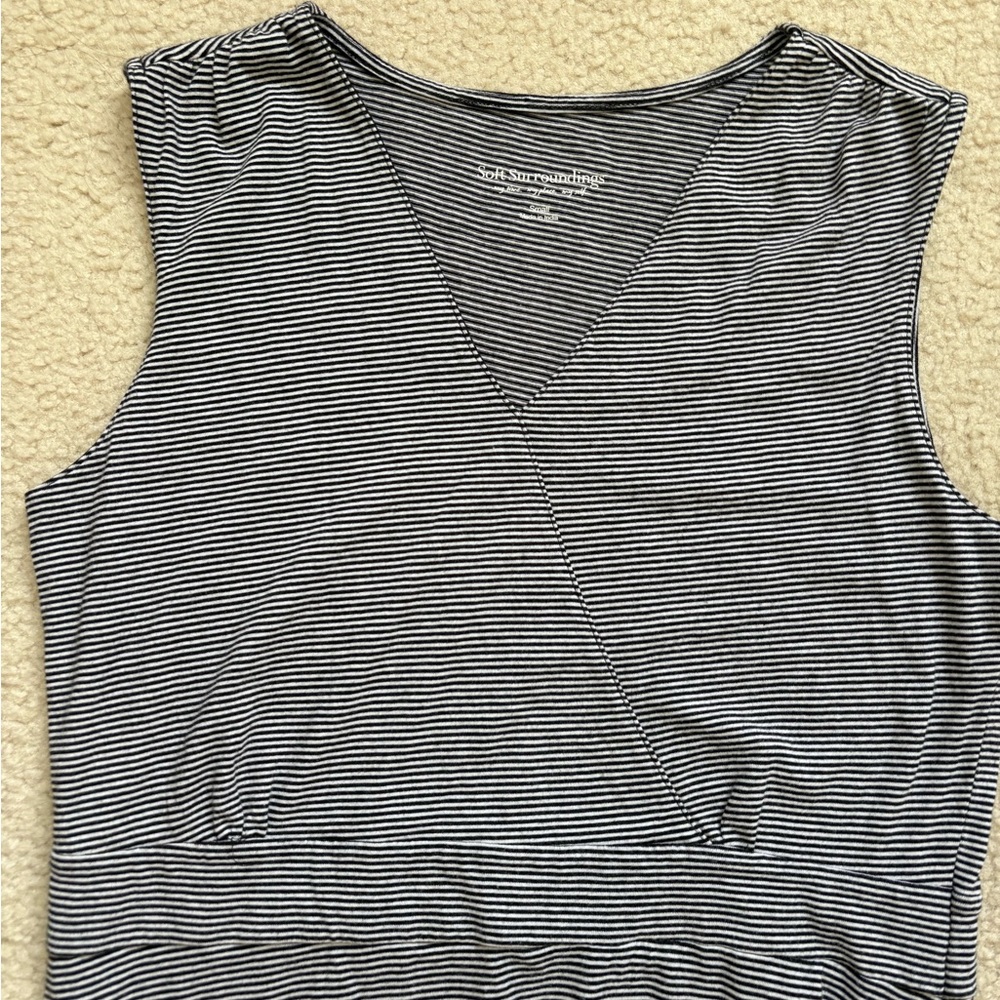 Soft Surroundings black and white striped sleeveless tiered midi dress, sz S - Picture 2 of 6